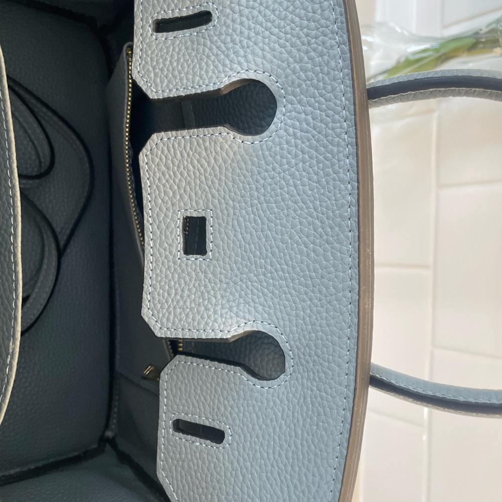 Birkin Inspired Slate Blue Satchel - Picture 9 of 11